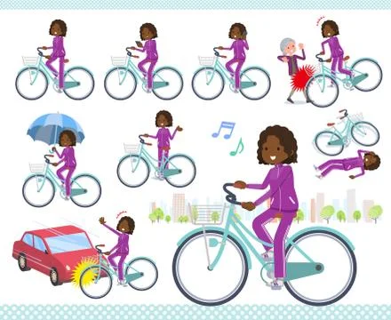 Flat type school dark skin girl purple jersey city cycle Stock-Illustration