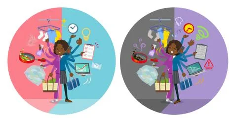 Flat type school dark skin girl purple jersey mulch task switch 스톡 일러스트