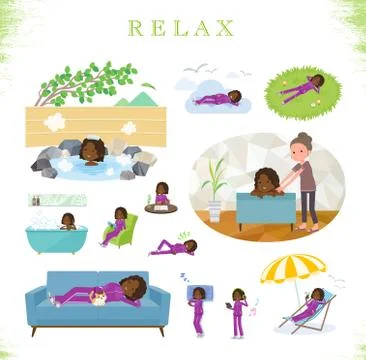 Flat type school dark skin girl purple jersey relax Illustrazione stock