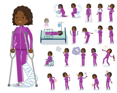 Flat type school dark skin girl purple jersey sickness Illustrazione stock