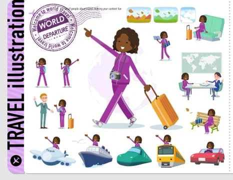 Flat type school dark skin girl purple jersey travel Stock Illustration