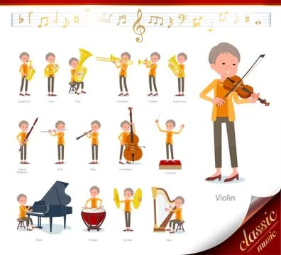 Flat type short hair old women classic music Stock Illustration