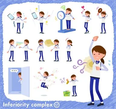 Flat type Store staff Blue uniform women complex Stock Illustration
