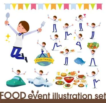 Flat type Store staff Blue uniform women food festival Stock Illustration