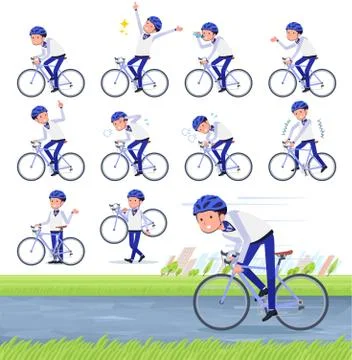 Flat type Store staff Blue uniform men road bike 스톡 일러스트