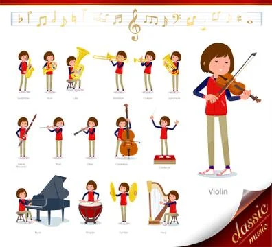 Flat type Store staff red uniform women classic music Stock Illustration