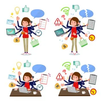 Flat type Store staff red uniform women mulch task Office イラスト素材