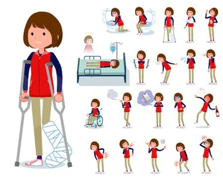 Flat type Store staff red uniform women sickness Stock Illustration