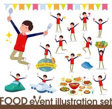 Flat type Store staff red uniform men food festival Stock-Illustration