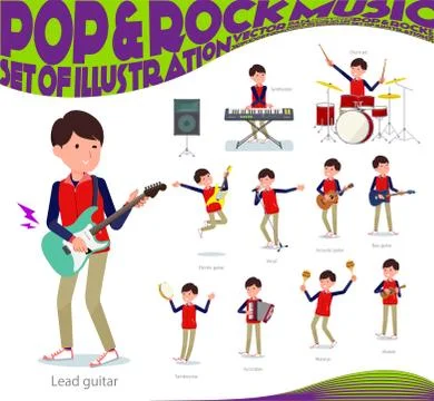 Flat type Store staff red uniform men pop music Stock-Illustration