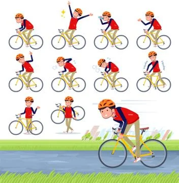 Flat type Store staff red uniform men road bike Stock Illustration