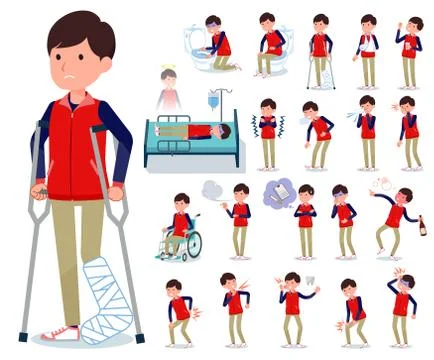 Flat type Store staff red uniform men sickness Stock-Illustration