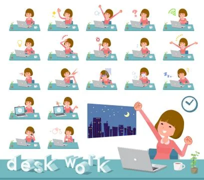 Flat type Straight bangs hair women desk work Stock-Illustration