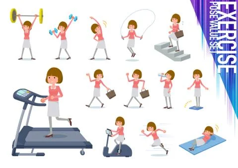 Flat type Straight bangs hair women exercise Stock-Illustration
