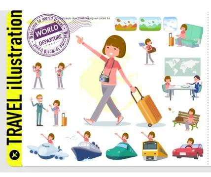 Flat type Straight bangs Sportswear travel Stock Illustration