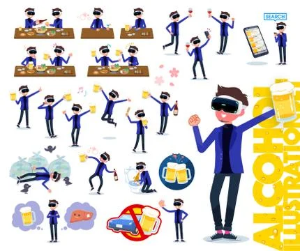 Flat type VR goggle men alcohol Illustrazione stock