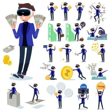 Flat type VR goggle men money Stock Illustration
