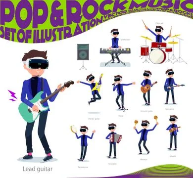 Flat type VR goggle men pop music Stock-Illustration