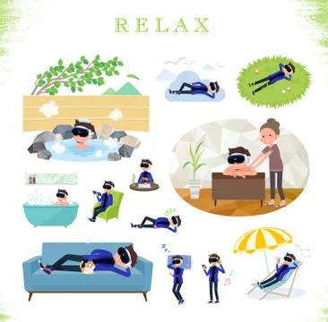 Flat type VR goggle men relax Stock-Illustration