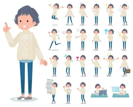 Flat type White cable knit women emotion Stock Illustration