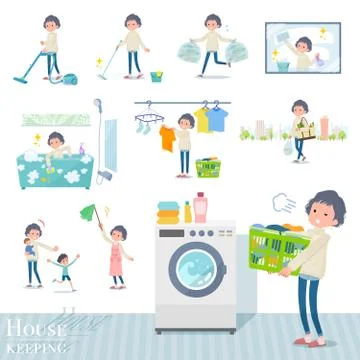 Flat type White cable knit women housekeeping Stock Illustration