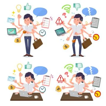 Flat type White short sleeved men mulch task Office Stock Illustration