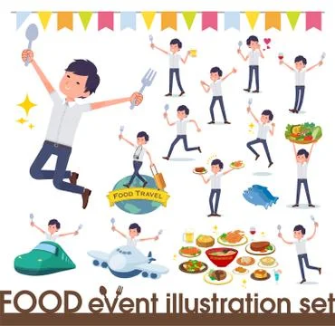Flat type White short sleeved men food festival Stock Illustration