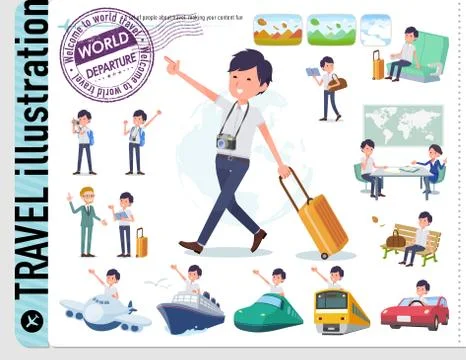 Flat type White short sleeved men travel Stock Illustration