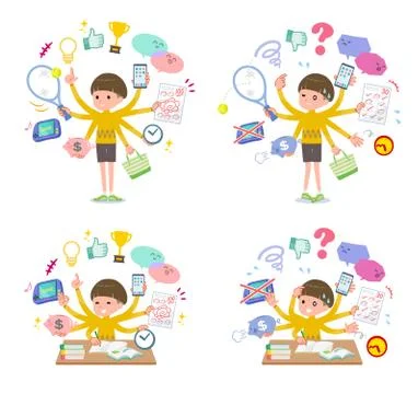 Flat type Yellow clothes Bob hair boy mulch task Ilustración de archivo
