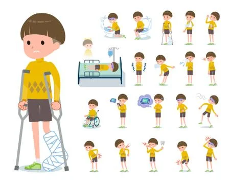 Flat type Yellow clothes Bob hair boy sickness Stock Illustration
