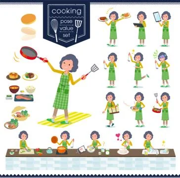 Flat type Yellow jacket Middle women cooking Stock Illustration