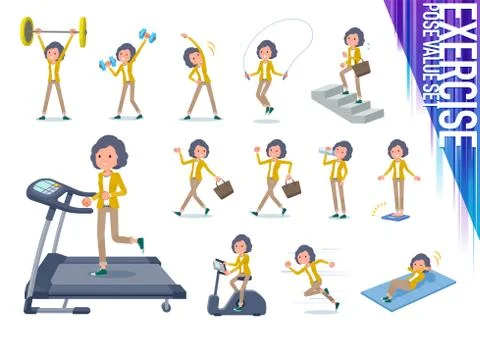 Flat type Yellow jacket Middle women exercise Illustrazione stock