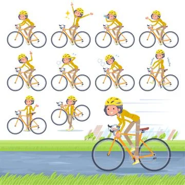 Flat type Yellow jacket Middle women road bike Illustrazione stock