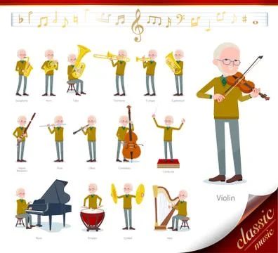 Flat type Yellow knit old man White classic music Illustrazione stock