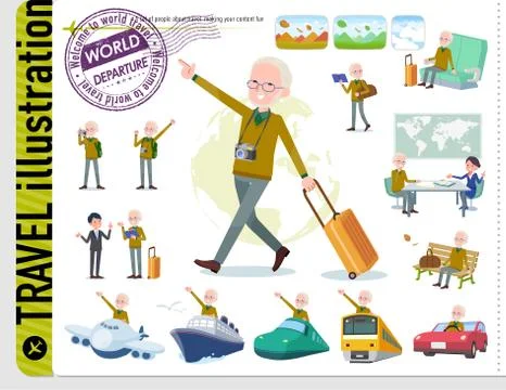 Flat type Yellow knit old man White travel Stock Illustration