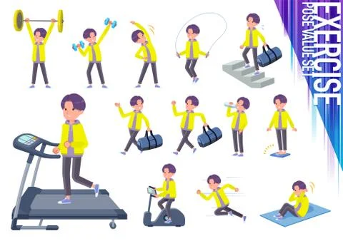 Flat type yellow Parker man exercise Stock-Illustration