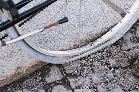 Flat tyre on a bike Stock Photos