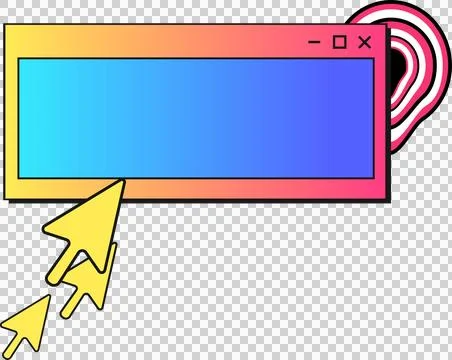 Flat UI showing gradient panel with fingerprint rings and yellow cursors, Illustrazione stock