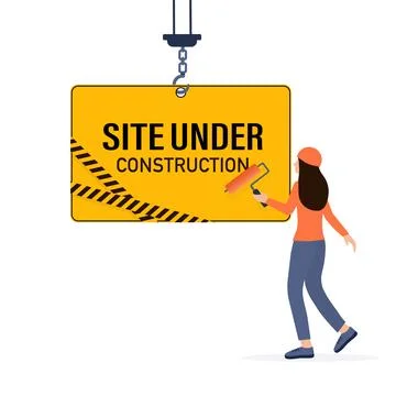 Flat under construction with people for web site design. Minimal design Stock Illustration