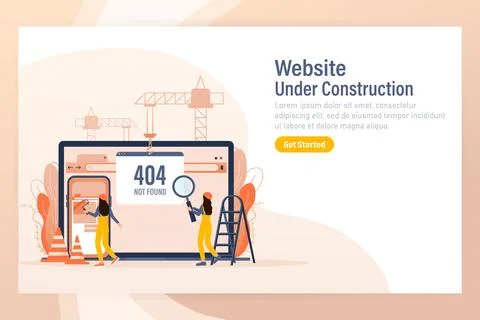 Flat under construction with people for web site design. Minimal design Stock Illustration