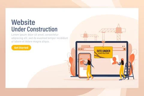 Flat under construction with people for web site design. Minimal design Illustrazione stock