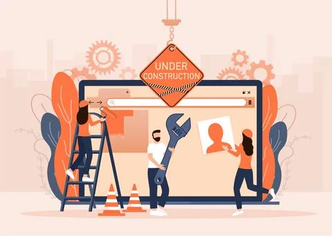 Flat under construction with people for web site design. Minimal design Stockillustratie