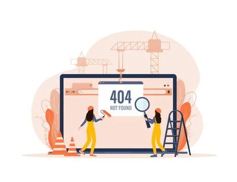 Flat under construction with people for web site design. Minimal design Illustrazione stock