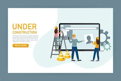 Flat under construction with people for web site design. Minimal design Stock Illustration