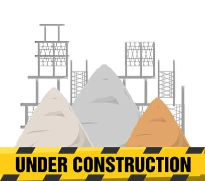 Flat under construction warning and concrete Stock Illustration