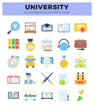 Flat university icons for education. learning. and research with digital tool Ilustração Stock