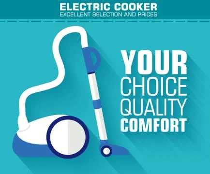 Flat vacuum cleaner with the slogan on the background with long Stock Illustration