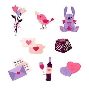 Flat valentine's day element collection Stock Illustration