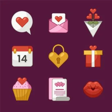 Flat valentine's day element set Stock Illustration