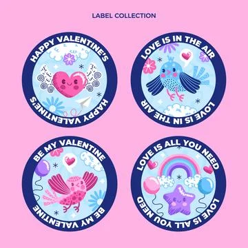 Flat valentine's day labels collection Stock Illustration